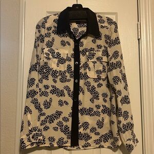 Marc By Marc Jacobs Black and Cream Leaf Print Button-down top 100% Silk